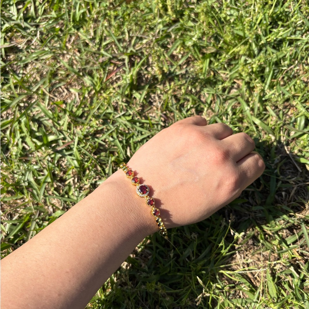 Gold Bracelet with Red Gemstones - Women's Jewelry